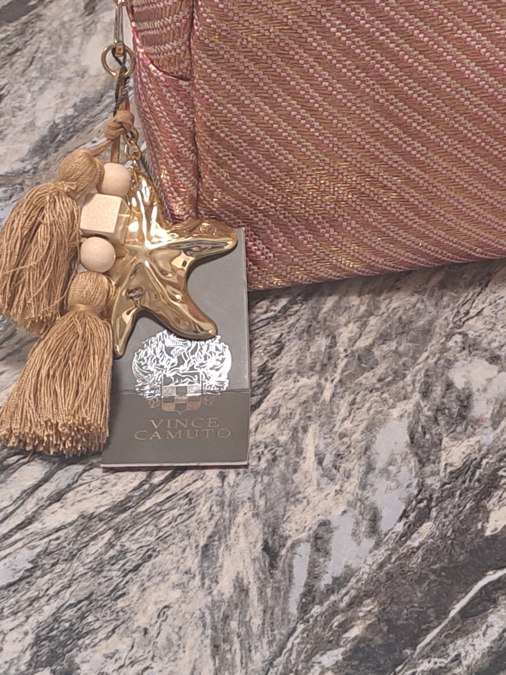 Vince Camuto Rose Gold Metallic Cosmetic Pouch with Tassel Charm Zipper - Picture 2 of 5